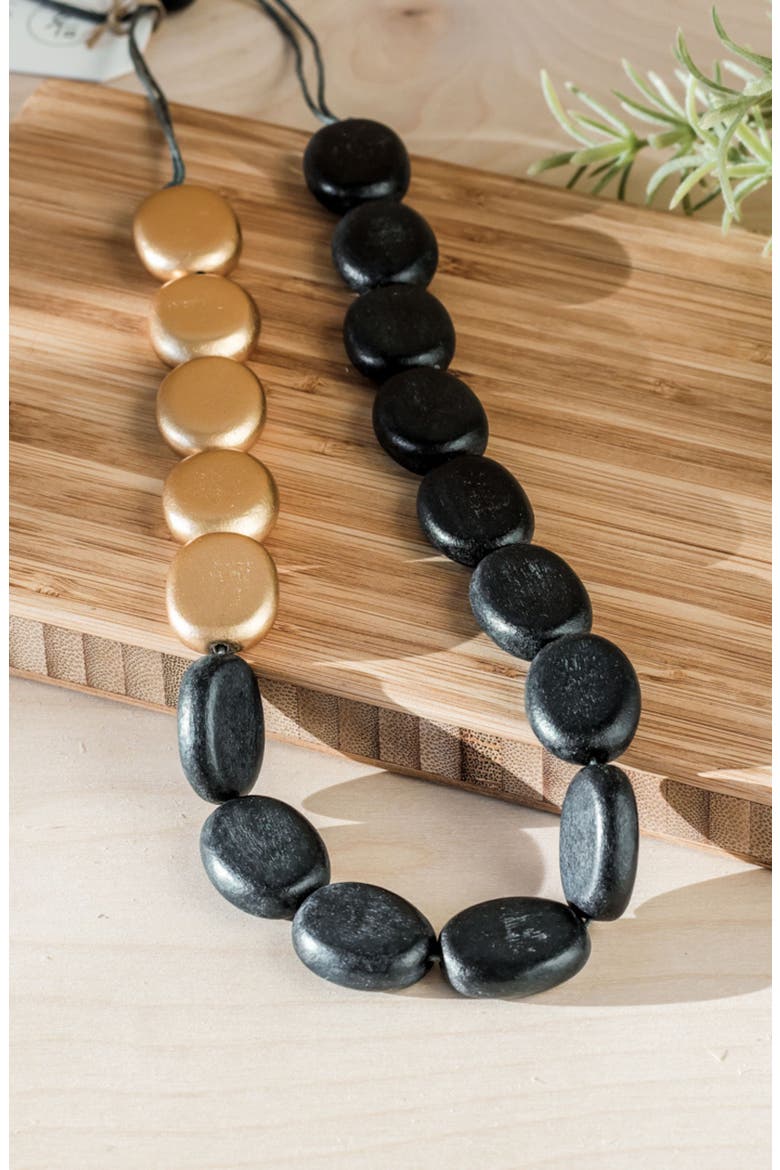 Guija Wooden Necklace, Alternate, color, Charcoal & Gold