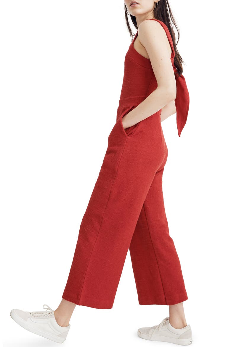 Texture & Thread Apron Bow Back Jumpsuit, Alternate, color, BRIGHT EMBER