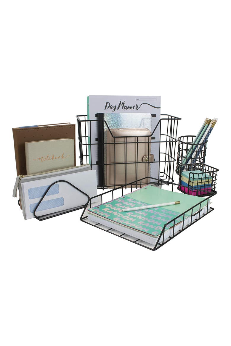 Black Desk Organizer 5-Piece Set, Alternate, color, BLACK