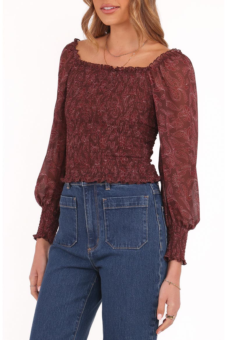 Alberta Shirred Crop Top, Alternate, color, BURGUNDY PAISLEY