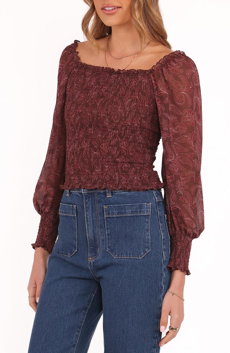Petal & Pup Alberta Shirred Crop Top, Alternate, color, Burgundy Paisley