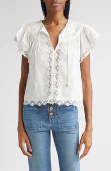 Ulla Johnson Effie Flutter Sleeve Cotton Top