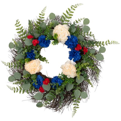 Northlight Americana Mixed Foliage And Florals Artificial Patriotic Wreath In Red