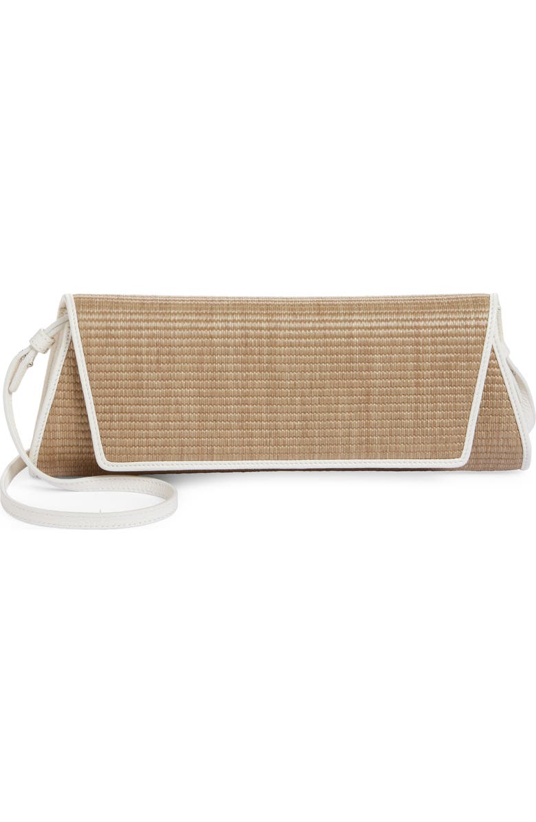 Akris Small Anouk East/West Trapezoid Raffia & Leather Clutch, Main, color, Nature-White