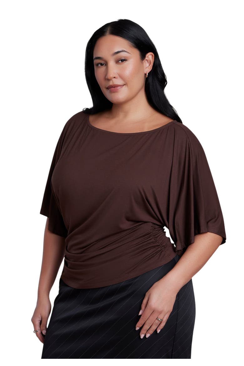Cinched Waist Draped Top, Alternate, color, LIGHT HICKORY