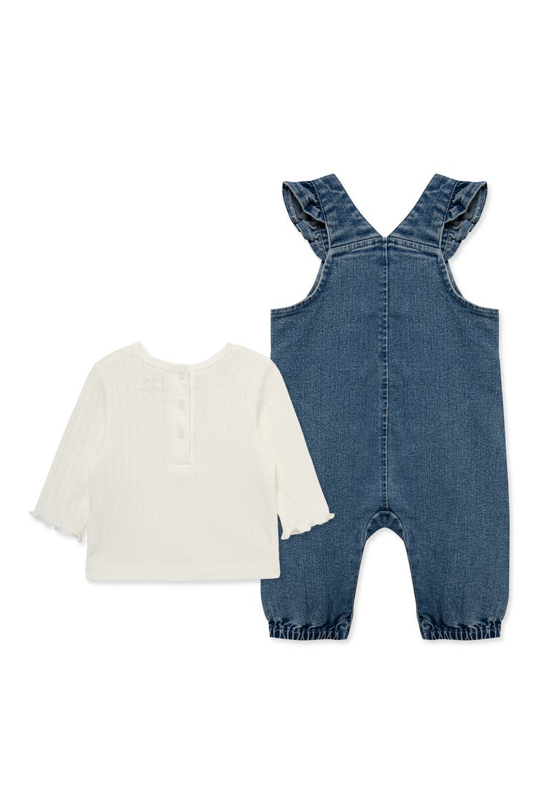 Kids' Lacey Pointelle Tee & Embroidered Overalls Set, Alternate, color, DENIM