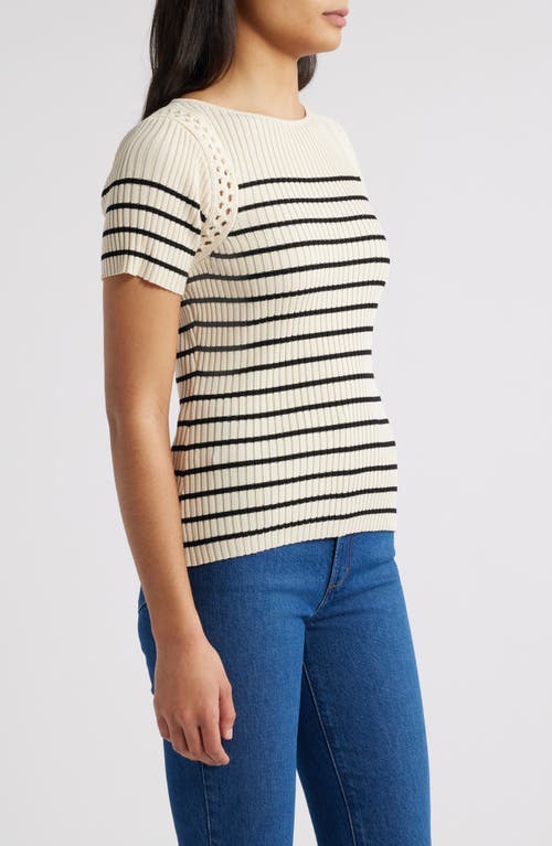 Zoe And Claire Stripe Crochet Trim Sweater In Natural