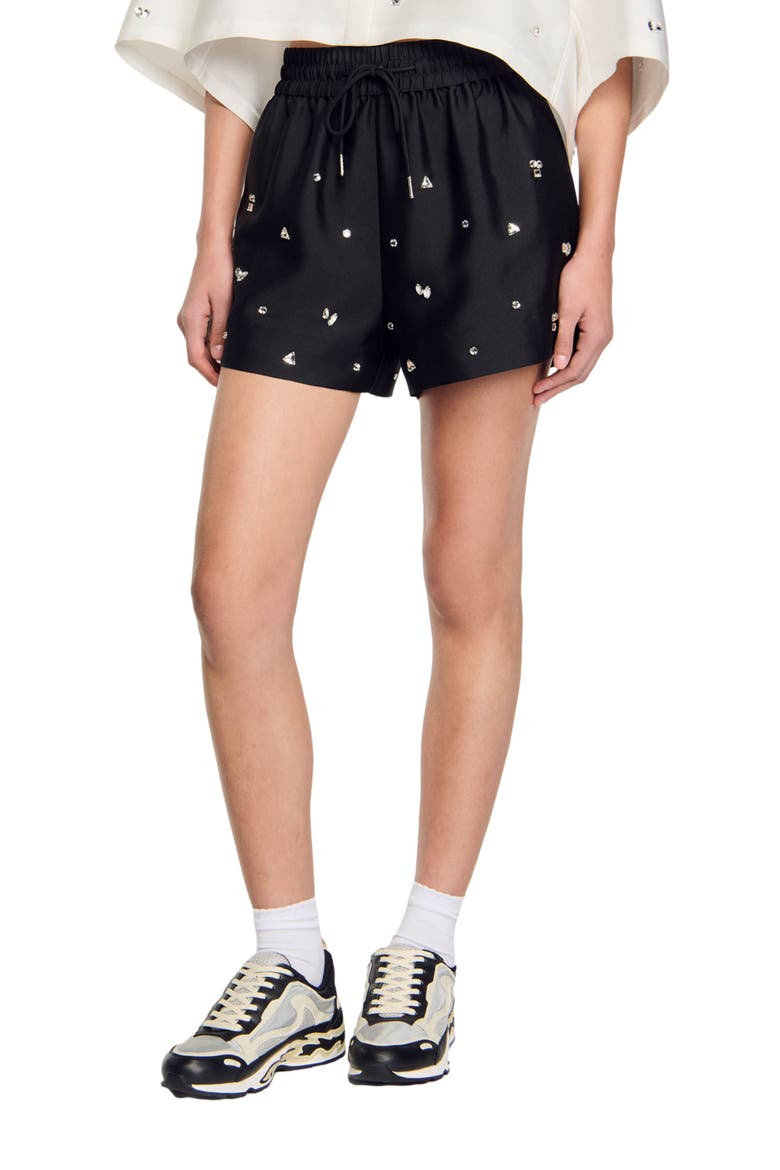 Rhinestone wide-leg shorts, Alternate, color, Black