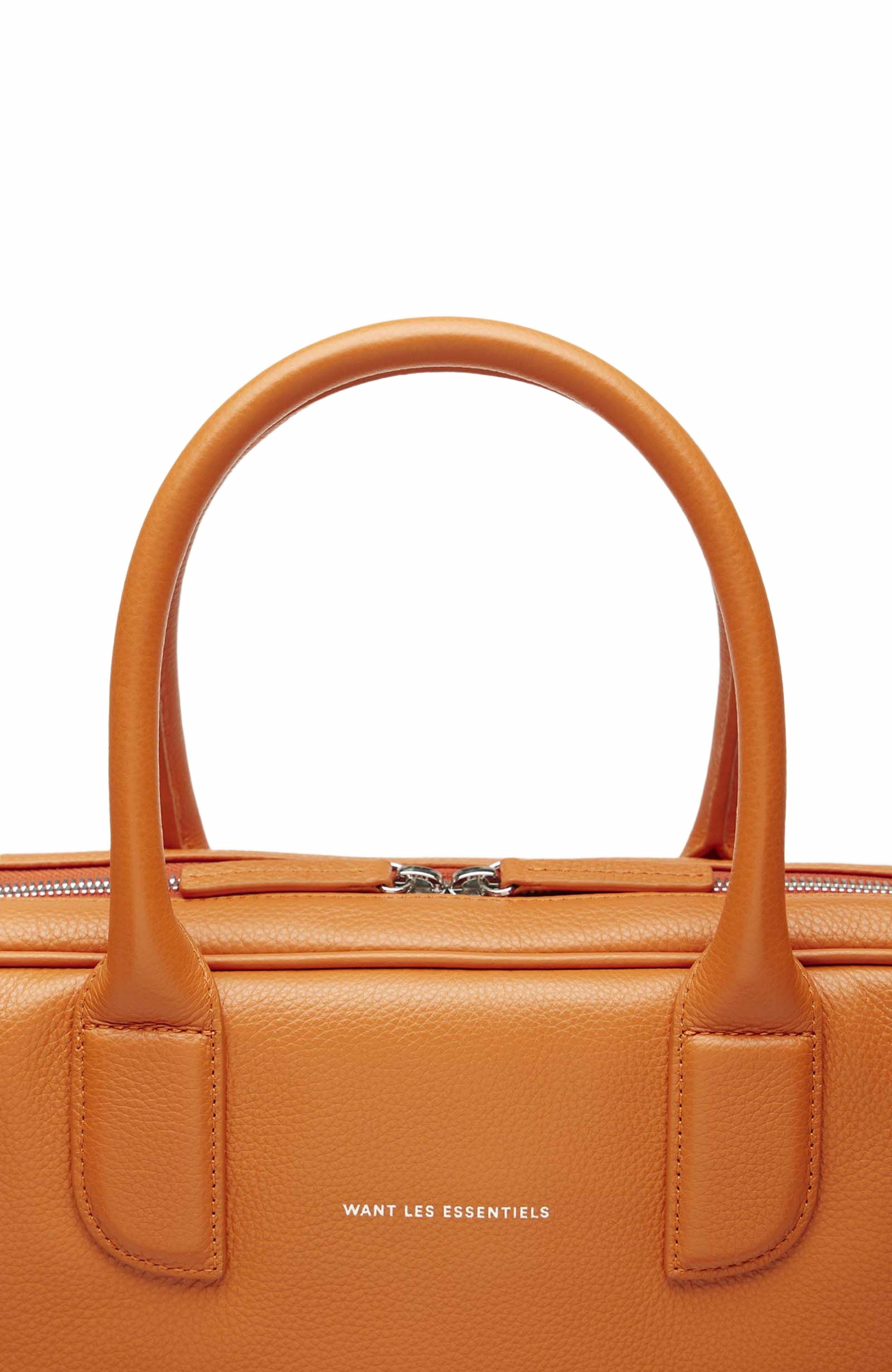 Want Les Essentiels Lesage Pebble-Grained Leather Computer Bag, Alternate, color, Orange