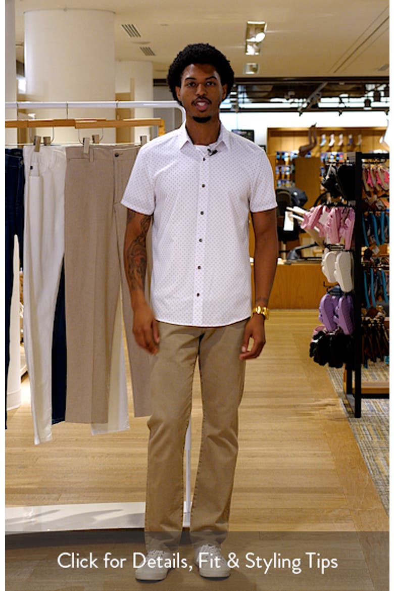 Trim Fit Hashtag Print Short Sleeve Performance Button-Up Shirt video
