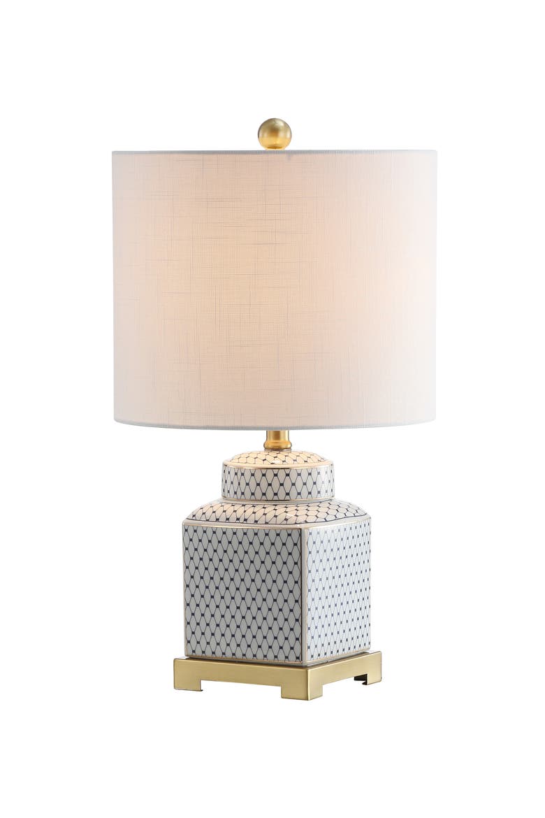 Cleo Ceramic/Metal Ginger Jar LED Table Lamp, Main, color, White/Navy