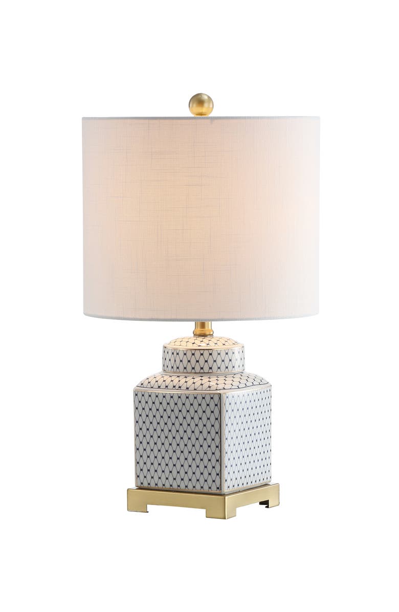 JONATHAN Y Cleo Ceramic/Metal Ginger Jar LED Table Lamp, Main, color, White/Navy