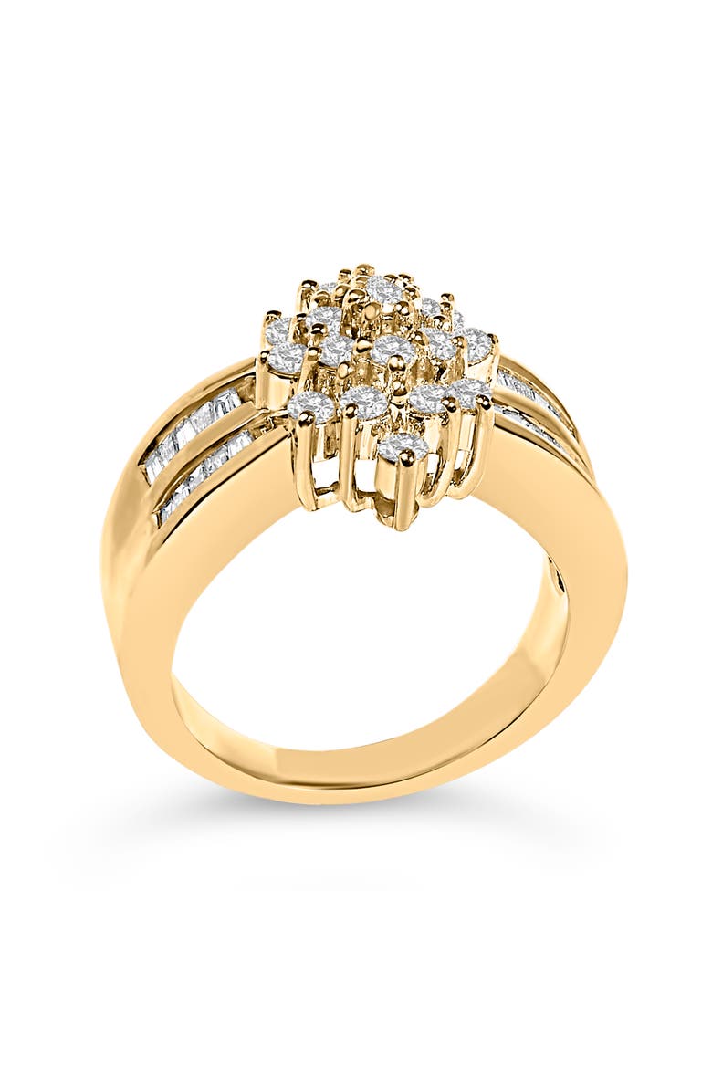 10K Gold 1.0 Cttw Diamond Floral Cluster Band Statement Ring, Alternate, color, Yellow Gold
