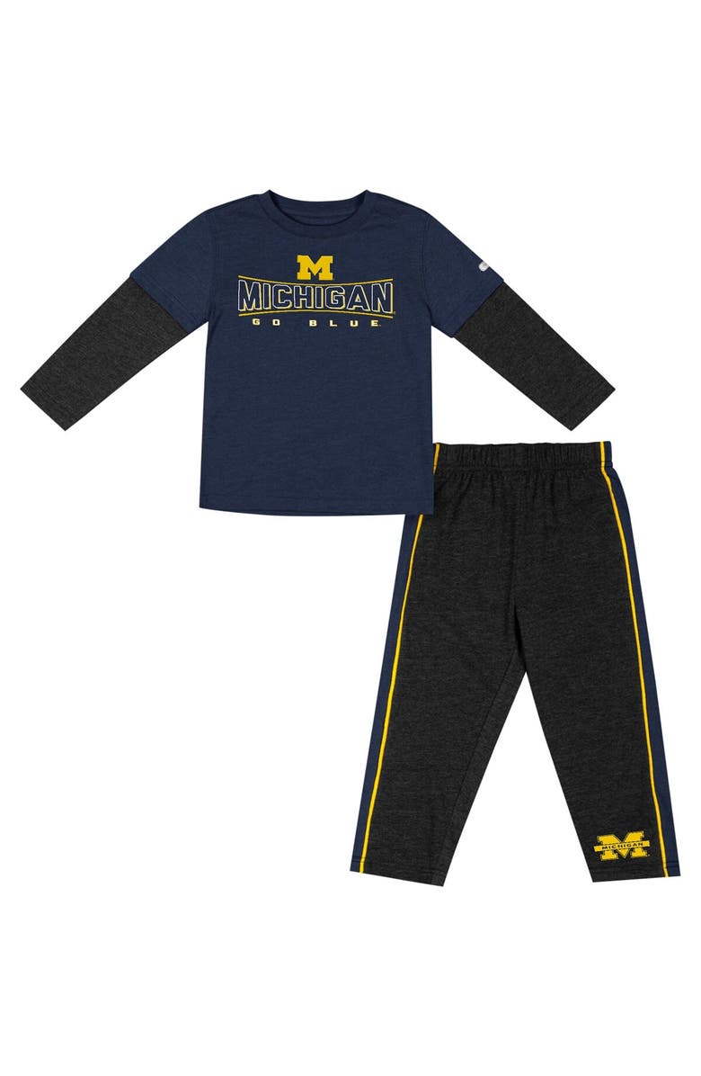 COLOSSEUM Toddler Colosseum Navy/Black Michigan Wolverines Long Sleeve T-Shirt & Pants Set, Main, color, 
