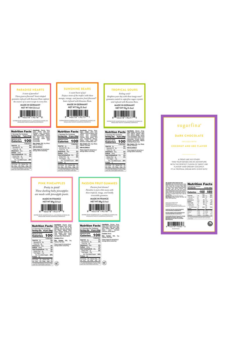 sugarfina The Tropical Treats Collection 5-Piece Bento Box & Candy Bar Set, Alternate, color,