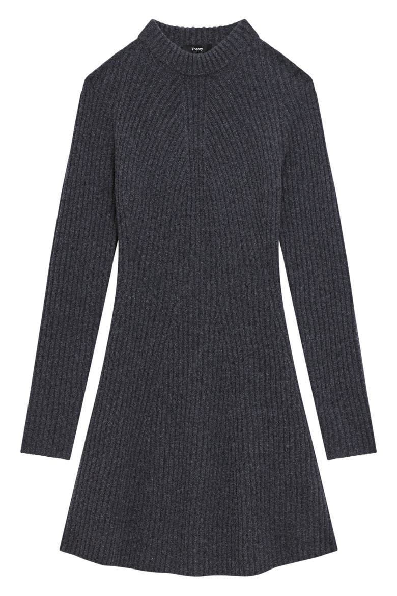 Traveling Long Sleeve Wool & Cashmere Rib Dress, Alternate, color, CHARCOAL