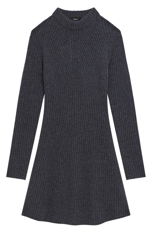 Theory Traveling Long Sleeve Wool & Cashmere Rib Dress In Gray