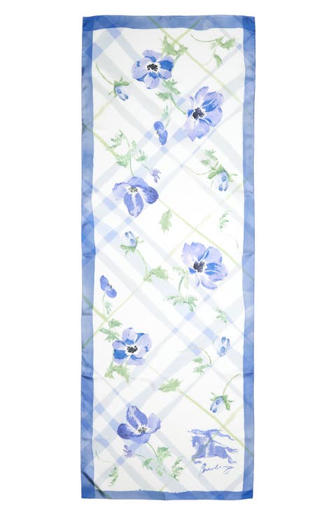 Anemone Watercolor Check Silk Scarf