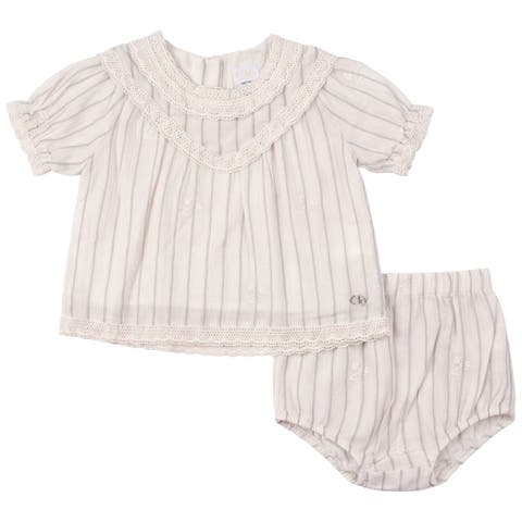 Stripe and Floral Woven Short Sleeve Top and Bloomer Set (Baby)