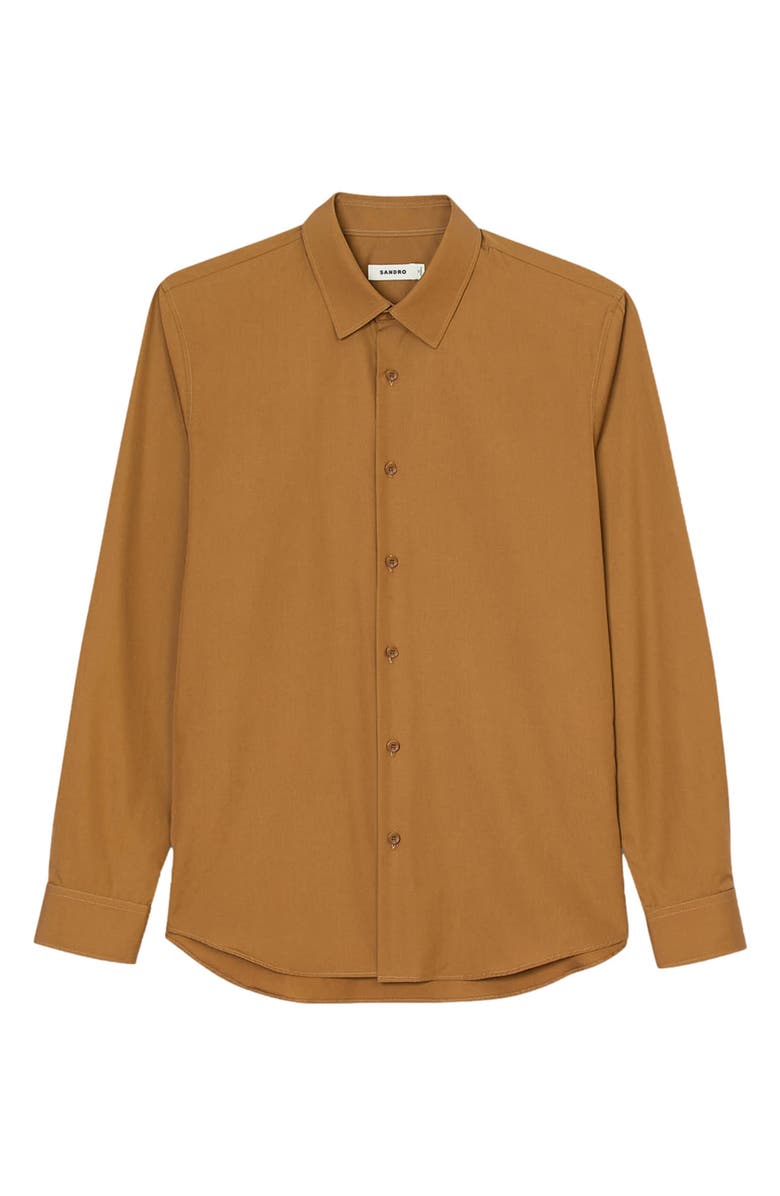 SANDRO New Seamless Solid Cotton Button-Up Shirt, Main, color, 