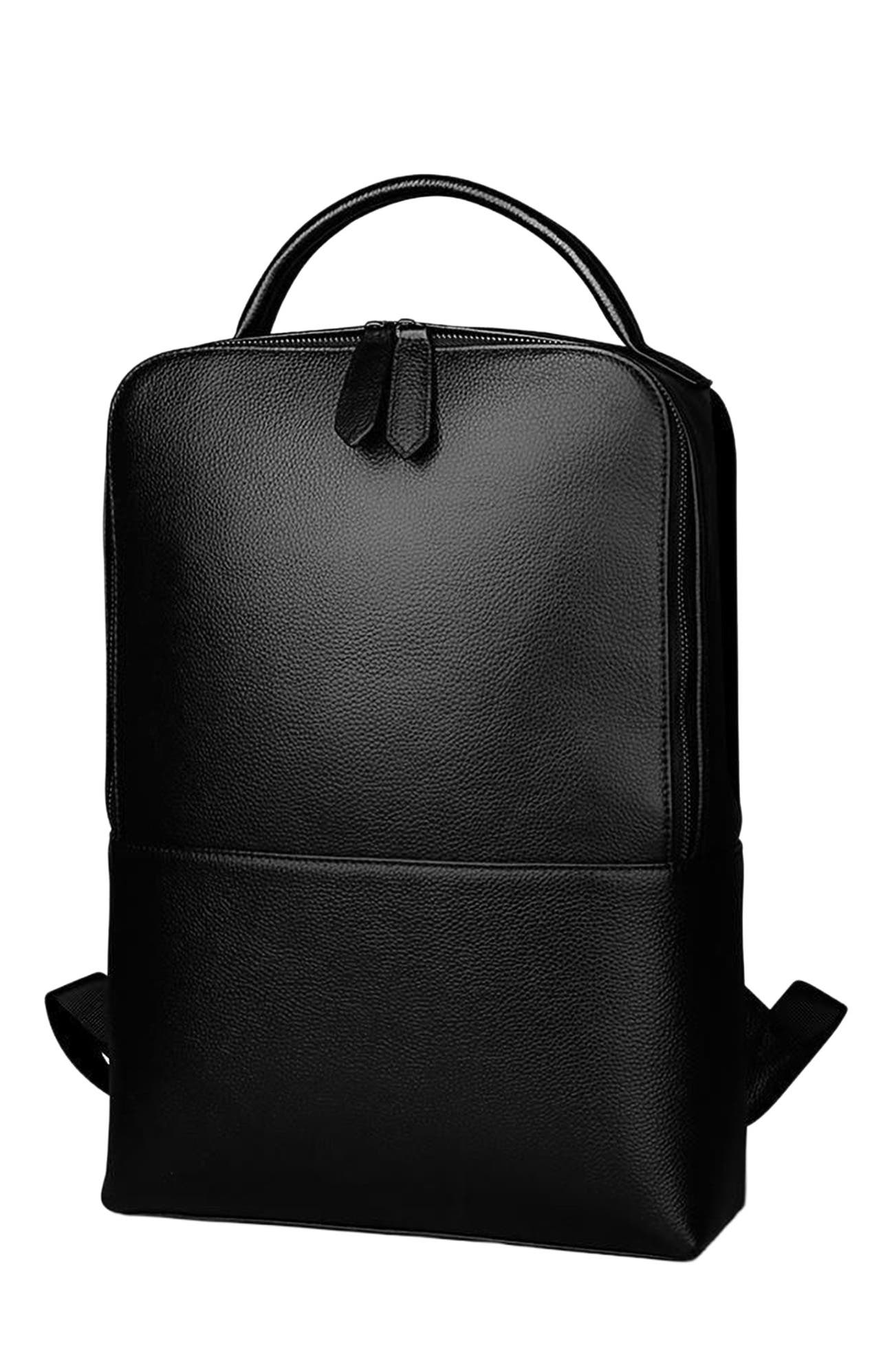 STEEL HORSE LEATHER Skald Black Pebbled Leather Backpack | Slim Black Leather Backpack, Alternate, color, Black
