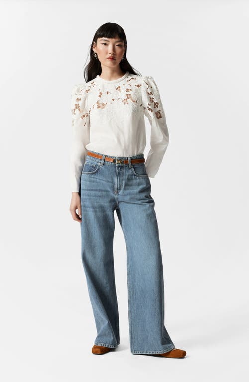 & Other Stories Embroidered Puff-sleeve Blouse In White Dusty Light