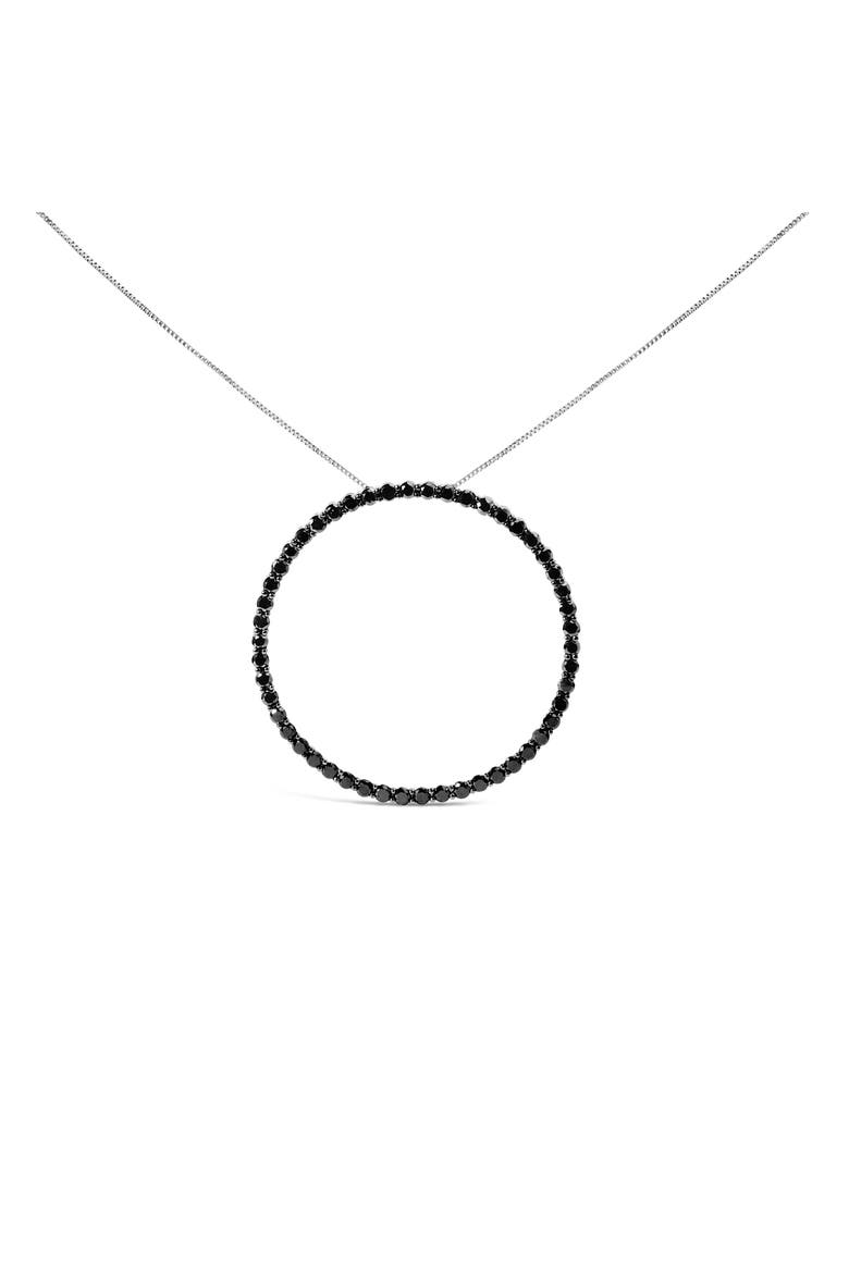 Silver 4.0 Cttw Black Diamond Open Hoop Circle Pendant Necklace, Main, color, White