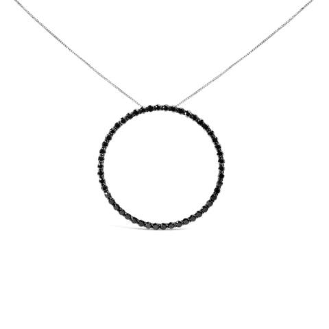 Silver 4.0 Cttw Black Diamond Open Hoop Circle Pendant Necklace