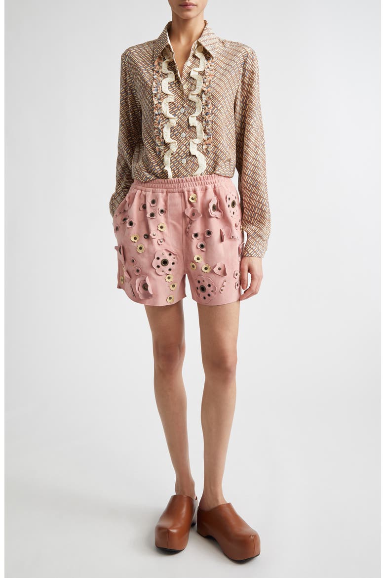 Floral Appliqué Suede Shorts, Alternate, color, 00C20QUARTZ