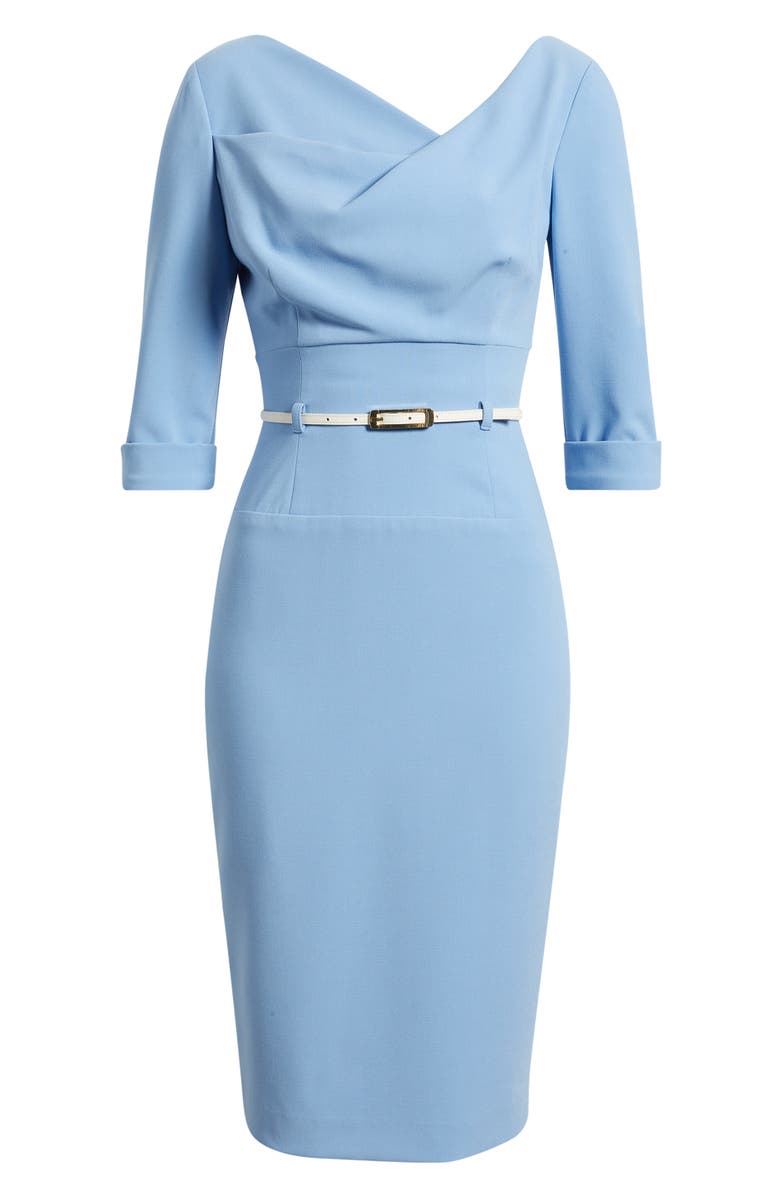 Black Halo Belted Drape Neck Sheath Dress, Alternate, color, Mineral