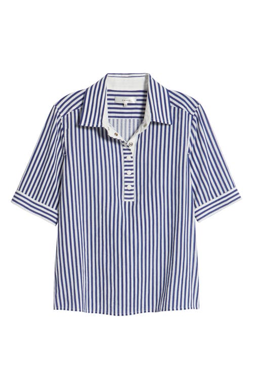 Frame Womens The Snap Striped Cotton-jersey Top Marine Blue Multi In Blue