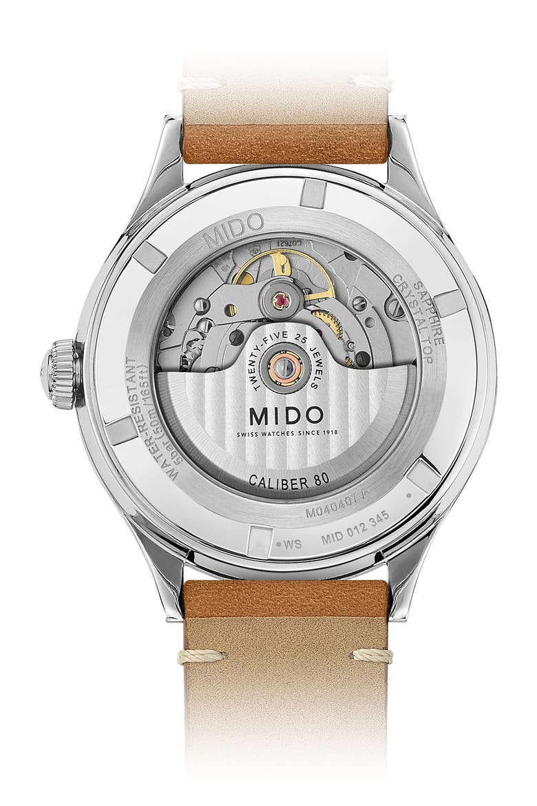 Multifort Pulsemeter Automatic Leather Strap Watch, 40mm, Alternate, color, BROWN/ BLUE/ SILVER