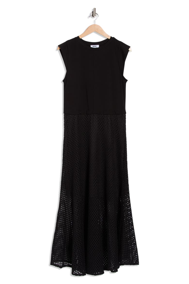 Mesh Trim Dress, Alternate, color, BLACK