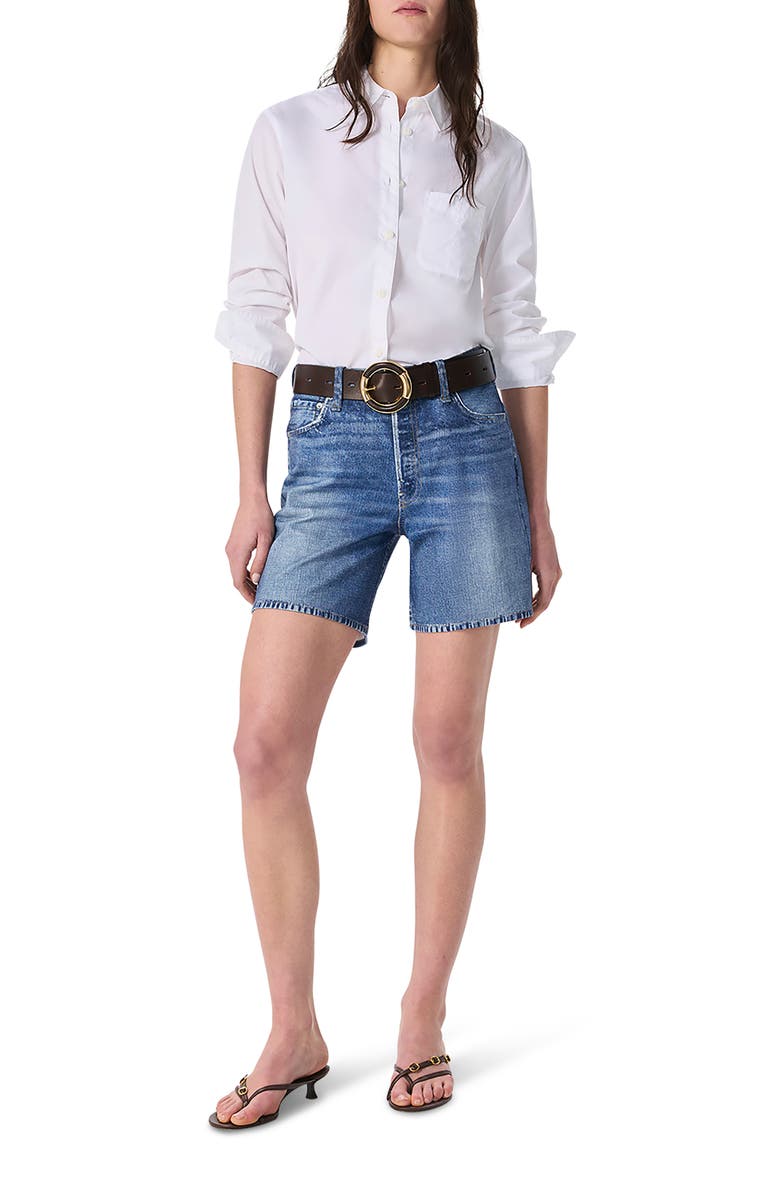 rag & bone Miramar Refine Knit Kaia High Waist Relaxed Fit Faux Denim Ponte Shorts, Alternate, color, Hampton