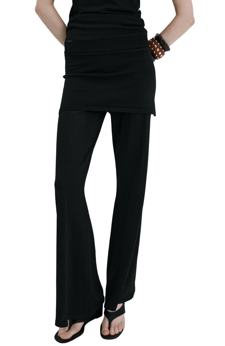 MANGO Foldover Knit Wide Leg Pants, Main, color, Black
