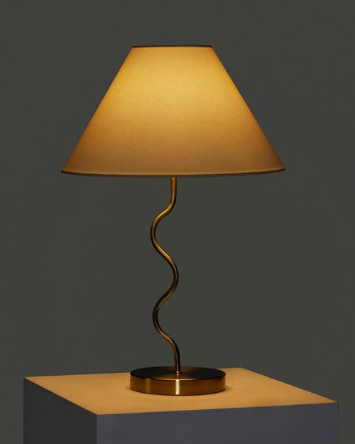Brightech Squiggle 22' Led Table Lamp With Twisting Base And Ivory Empire Shade In Antique Brass