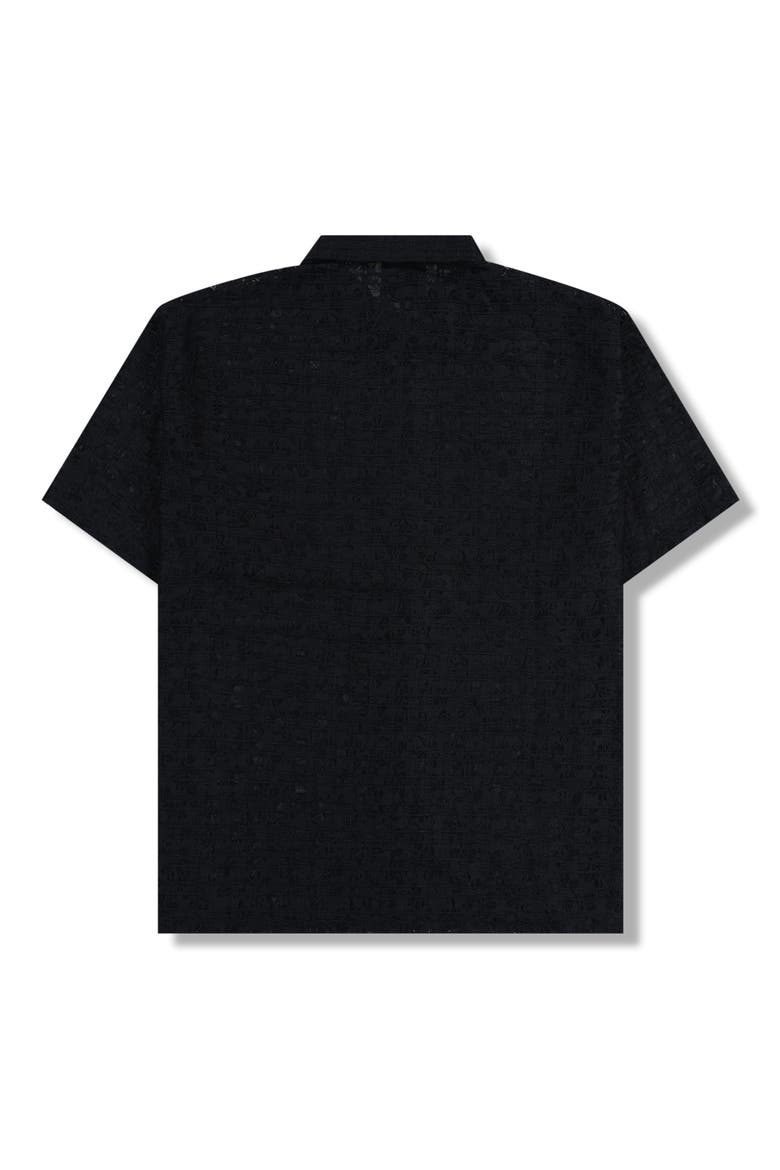Lace Short Sleeve Button-Up Shirt, Alternate, color, BLACK