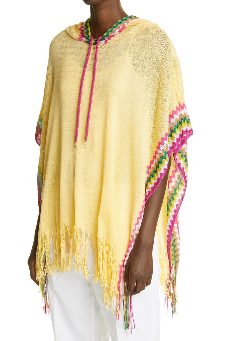 Zigzag Hooded Poncho, Alternate, color, YELLOW