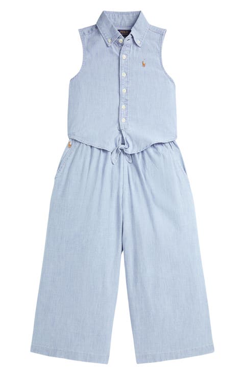 Kids' Sleeveless Cotton Chambray Button-Down Shirt & Pants Set (Big Kid)
