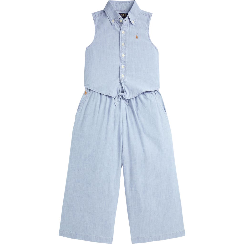 POLO RALPH LAUREN POLO RALPH LAUREN KIDS' SLEEVELESS COTTON CHAMBRAY BUTTON-DOWN SHIRT & PANTS SET
