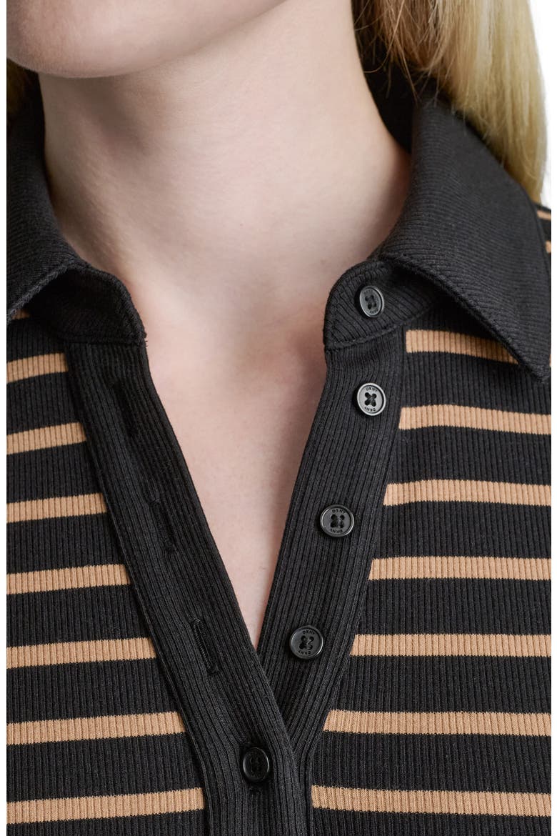 Short Sleeve Knit Polo Dress, Alternate, color, BLACK/ TRUFFLE