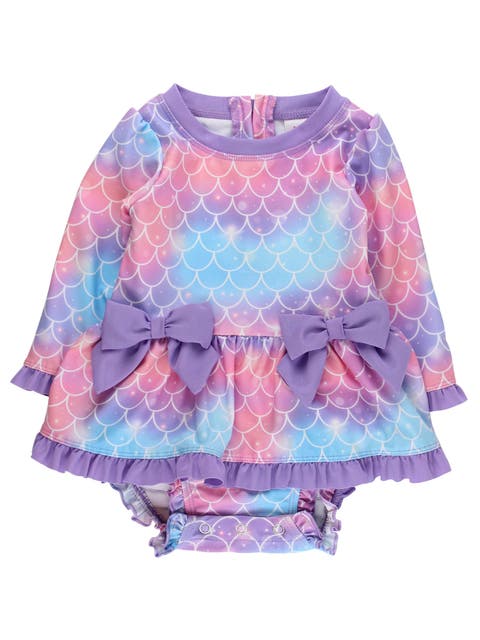 UPF50+ Long Sleeve One Piece Bow Peplum Rash Guard Swimsuit