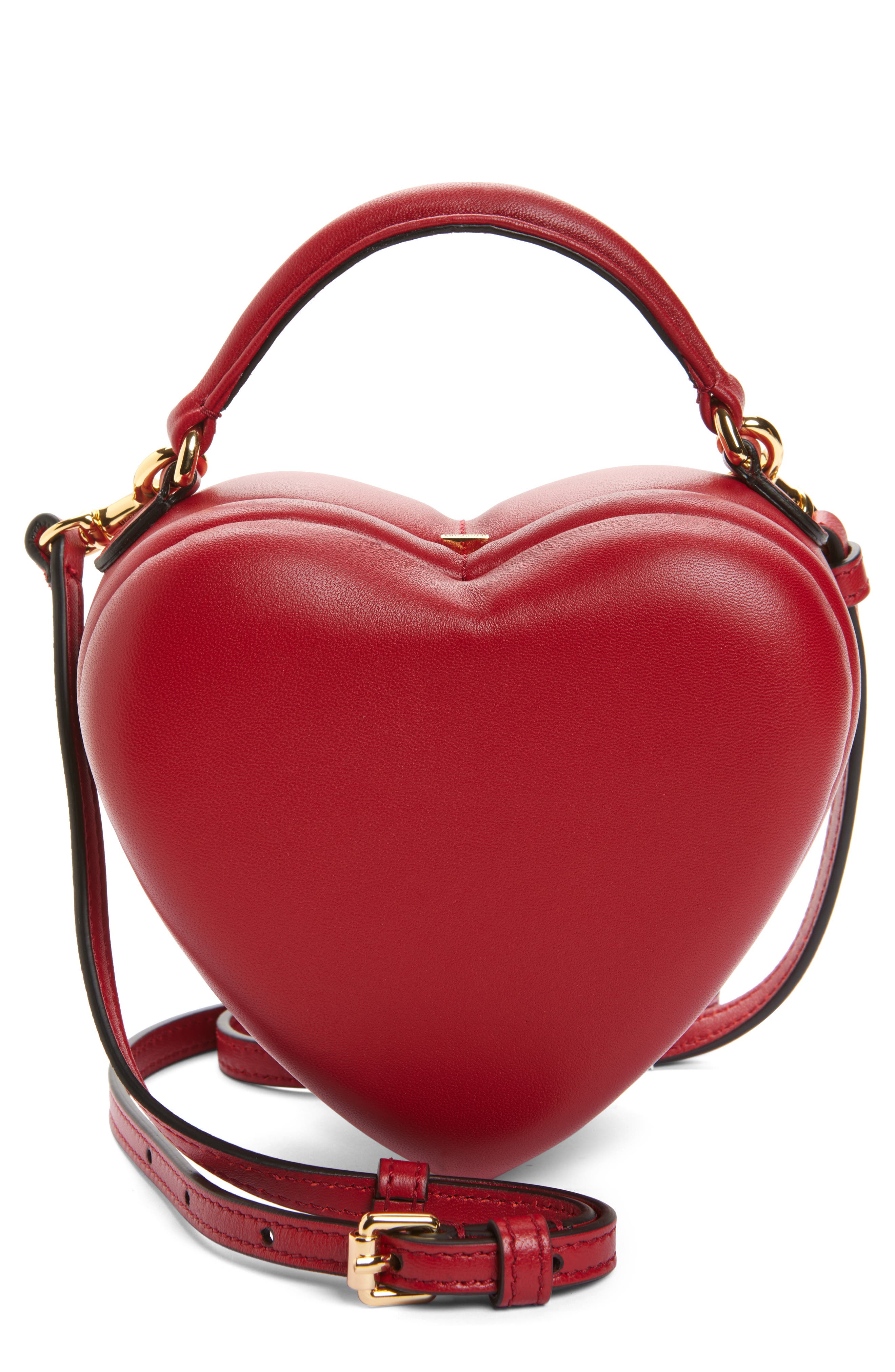 Moschino Love Me Leather Crossbody Bag, Main, color, Red