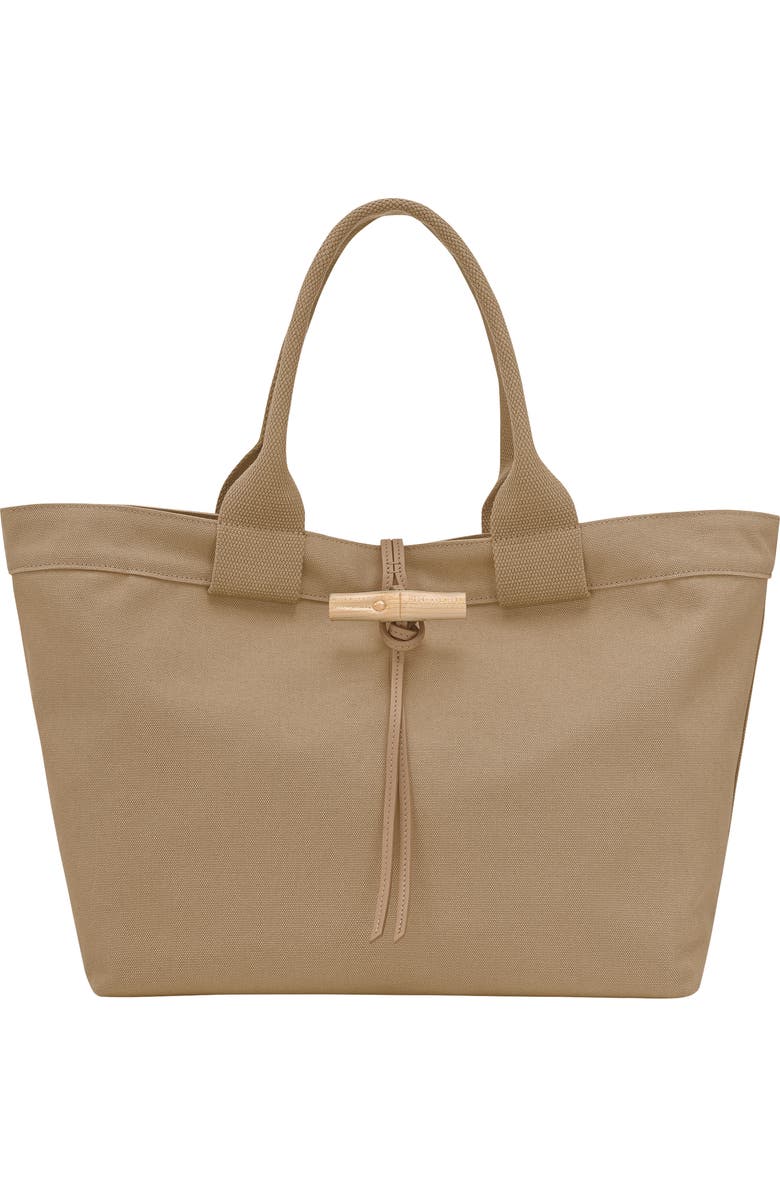 Longchamp Large Le Roseau Toile Cotton Canvas Tote, Main, color, Desert