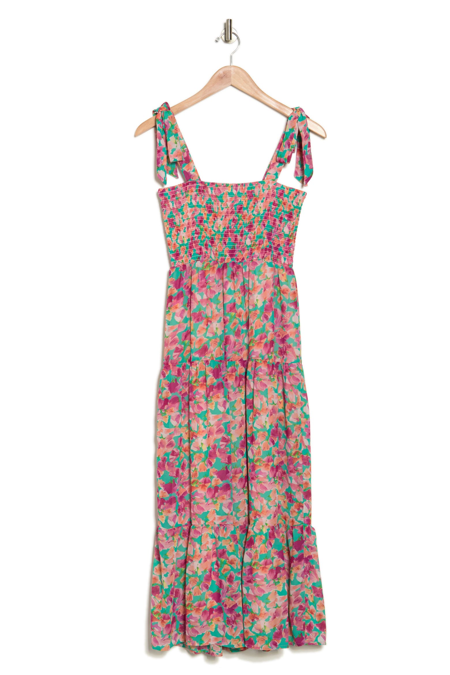 Sam Bath Sam Edelman Floral Tie Strap Smocked Tiered Dress (Women) | Nordstromrack