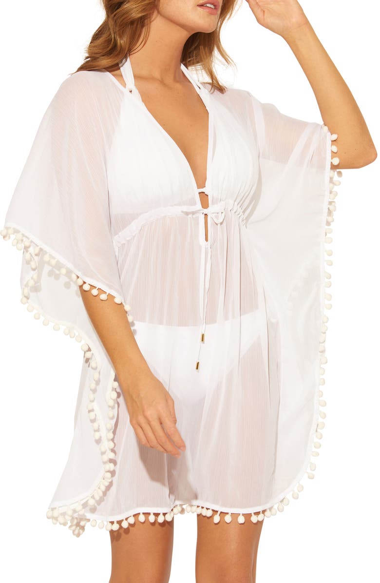 BLEU by Rod Beattie Pom Trim Cover-Up Caftan, Main, color, 