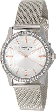 Kenneth Cole Women's Crystal Encrusted 3-Hand Quartz Mesh Strap Watch, 33.5mm