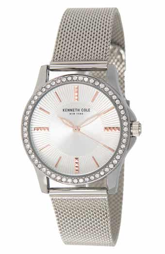 Kenneth Cole Women's Crystal Encrusted 3-Hand Quartz Mesh Strap Watch, 33.5mm