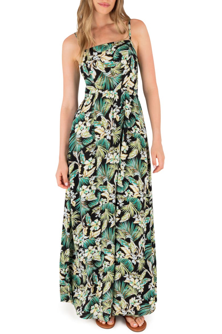 Fall Palms Print Maxi Dress, Main, color, BLACK