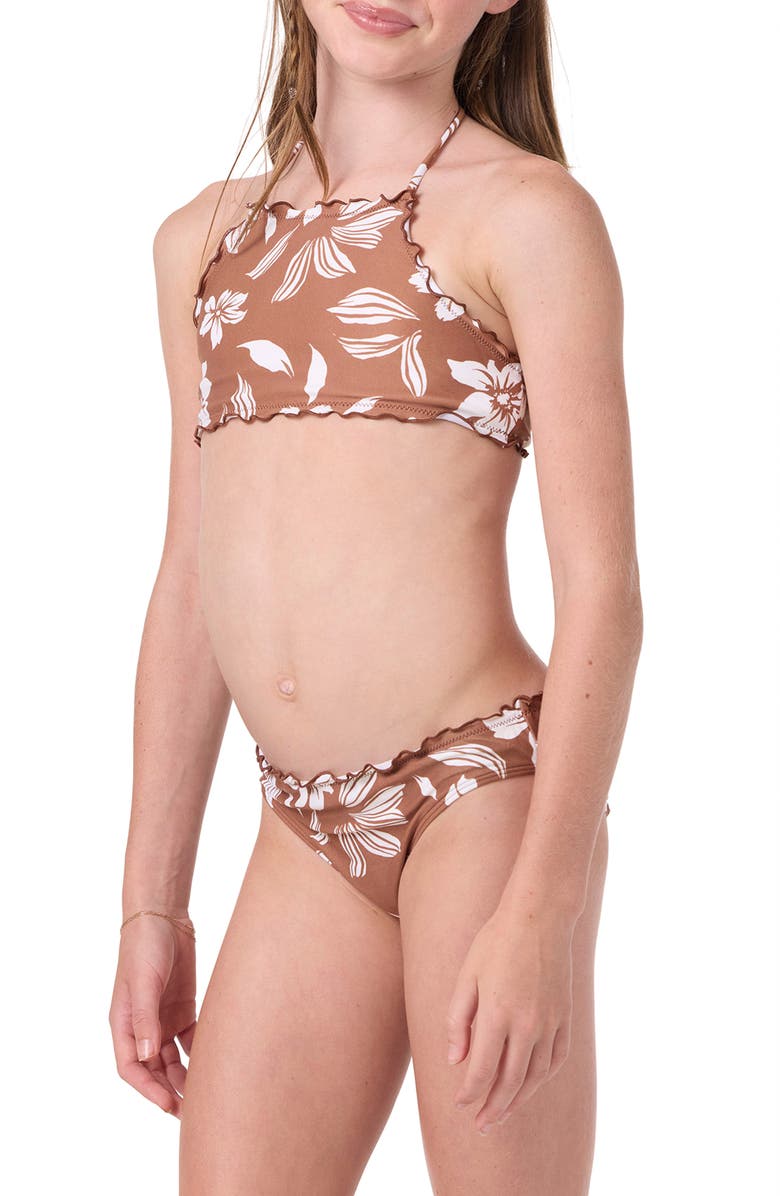 O'Neill Kids' Nomad Floral Ruffle Two-Piece Swimsuit, Alternate, color, Carob Brown